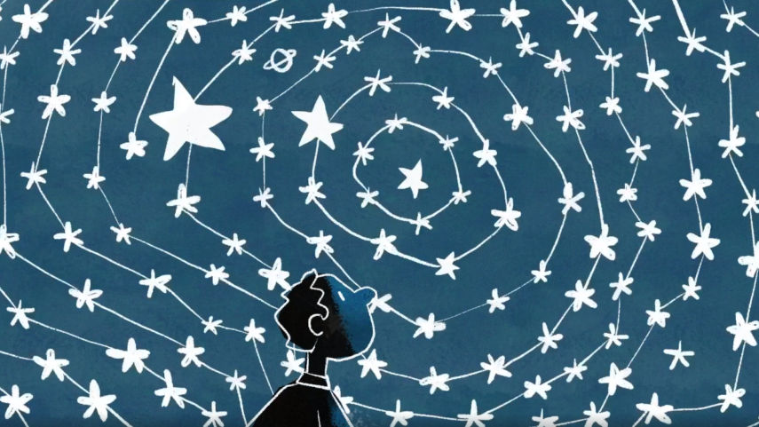 Illustrazione: guardare un cielo pieno di stelle, collegate in cerchi concentrici.